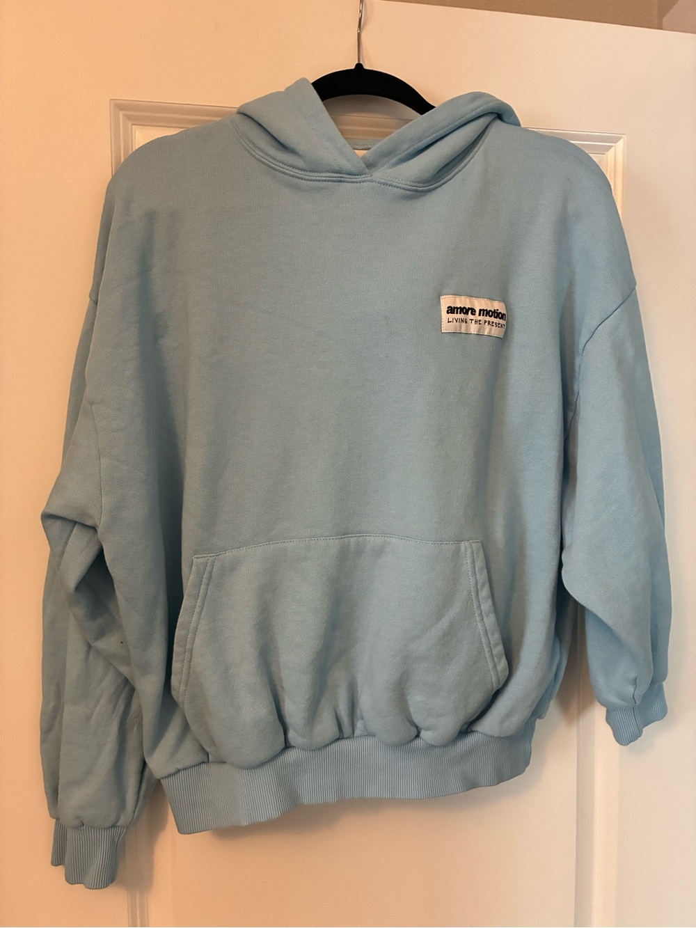 Women Blue Pacific Republic hoodie with black writing. Size M #amoremotion